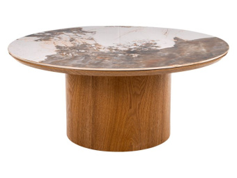 Кофейный столик Signal RONDO Ceramic Pandoro белый мраморный/дуб 80х80х35