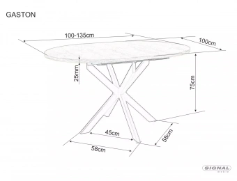 Стол обеденный Signal GASTON белый мраморный/черный 100х100-135