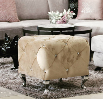 Пуф SIGNAL HESTIA K VELVET 50x50x46 бежевый/серебряный