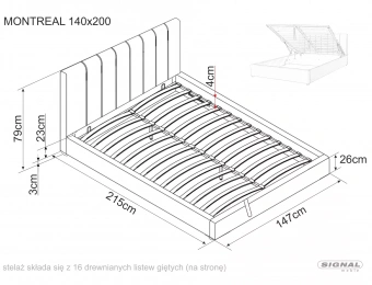 Кровать Signal MONTREAL Velvet 140х200 серый, Tap.192