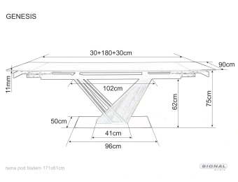 Стол Signal GENESIS CERAMIC белый мраморный/черный+дуб  90х180/240