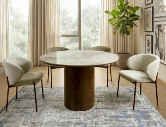 Керамический стол Signal RONDO Ceramic Pandoro белый/орех 120х120