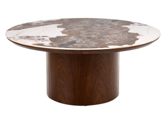 Кофейный столик Signal RONDO Ceramic Pandoro белый мраморный/орех 80х80х35