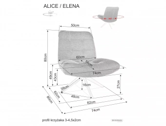 Кресло Signal ALICE Brego 07  серый/черный матовый