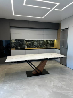 Стол Signal GENESIS CERAMIC белый мрамор/черный+дуб 90х160/220 