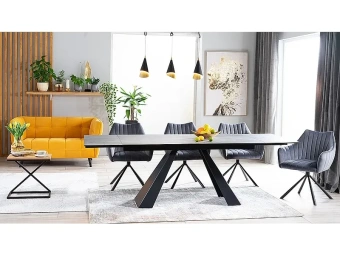 Стол Signal SALVADORE Ceramic Pietra di Savoia светло серый/черный 90х160/240  