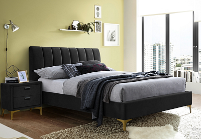 Кровать двуспальная Signal MIRAGE Velvet 160 черный/золотой