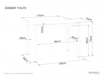 Стол обеденный Signal DAMAR 70х110 белый мраморный/черный