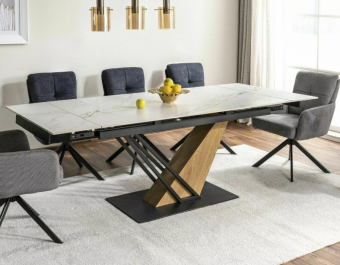Стол Signal GENESIS CERAMIC белый мраморный/черный+дуб  90х180/240