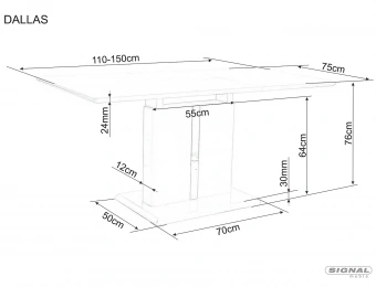 Стол обеденный Signal DALLAS раскладной 75х110/150 белый лак