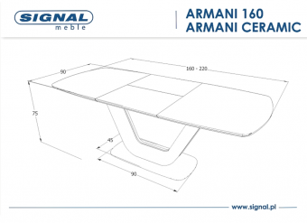 Стол Signal ARMANI CERAMIC 90х160/220 белый/черный - наличие