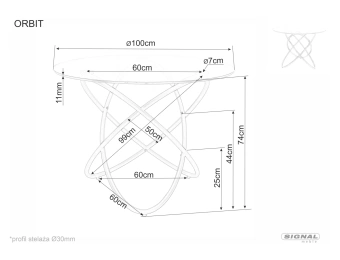 Стол обеденный Signal ORBIT 100x100 прозрачный/черный