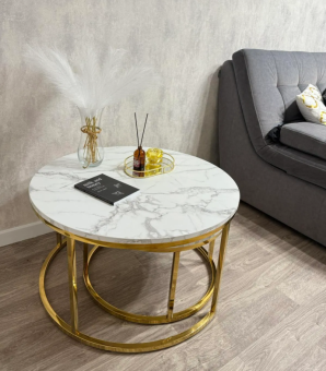 Комплект столов журнальных Signal MUSE (80/60) белый мраморный/золотой