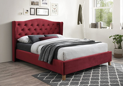 Кровать Signal ASPEN VELVET 160x200 бордовый/дуб, Bluvel 59
