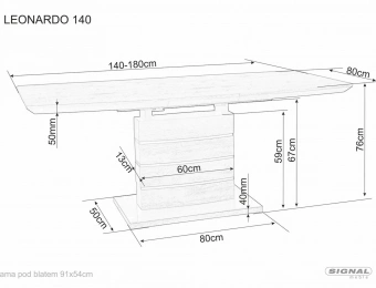 Стол обеденный Signal LEONARDO 80х140/180 дуб/черный