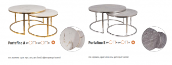 Комплект столов журнальных Signal PORTAFINO B керамика, эффект мрамора/хром