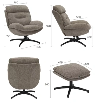 Кресло мягкое Kiwi Ткань Светло-коричневый