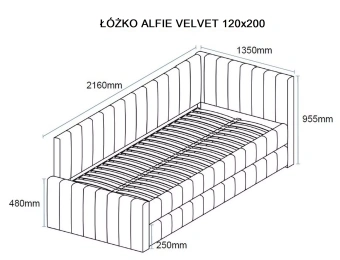 Кровать Signal ALFIE Velvet Bluvel 14 серый 120х200