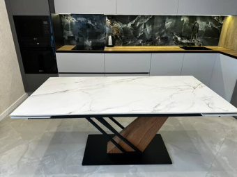 Стол Signal GENESIS CERAMIC белый мраморный/черный+дуб  90х180/240