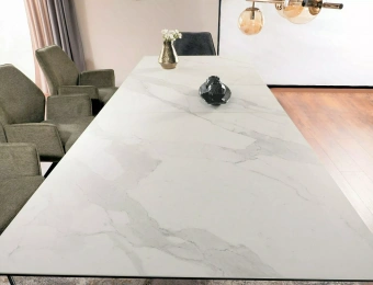 Стол обеденный Signal BONUCCI Ceramic белый мраморный/орех 98x200-250