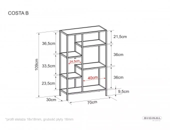 Стеллаж Signal COSTA B 109х70х30 дуб/черный