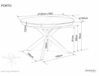Керамический стол Signal PORTO CERAMIC 120х120/160 Travertin/кашемир