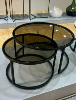 Комплект столов журнальных Signal FERRANTE E дымчатое стекло 80/60 черный/черный