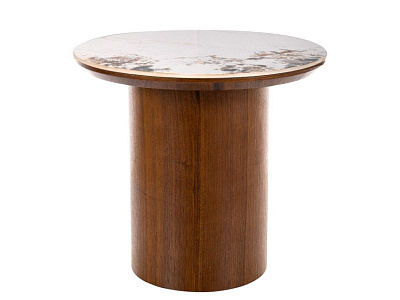 Кофейный столик Signal RONDO Ceramic Pandoro белый мраморный/орех 45х45х50