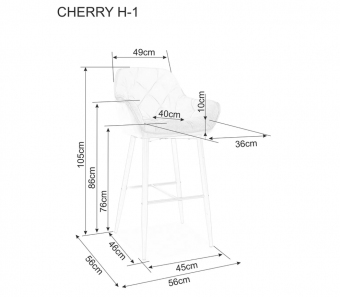 Стул барный Signal CHERRY H-1 Velvet серый/черный Bluvel 14