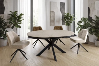 Керамический стол Signal PORTO CERAMIC 120х120/160 бежевый Тадж-Махал/черный