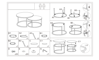Комплект столов журнальных Signal FERRANTE E дымчатое стекло 80/60 черный/черный
