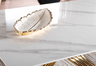 Стол обеденный Signal HERMES II 90x160/240 эффект белого мрамора/золотой