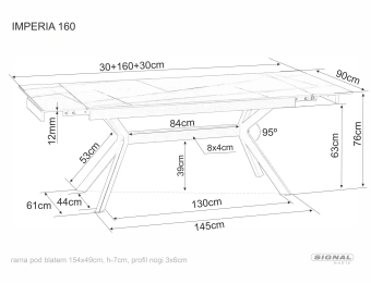 Керамический стол Signal IMPERIA белый мраморный/черный 90х160/220
