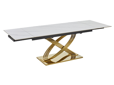 Стол обеденный Signal HERMES II 90x160/240 эффект белого мрамора/золотой