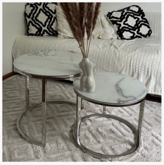 Комплект столов журнальных Signal ATLANTA B II эффект белого мрамора/хром