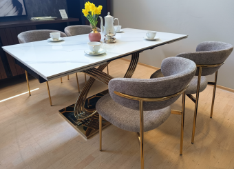 Стол обеденный Signal HERMES II 90x160/240 эффект белого мрамора/золотой