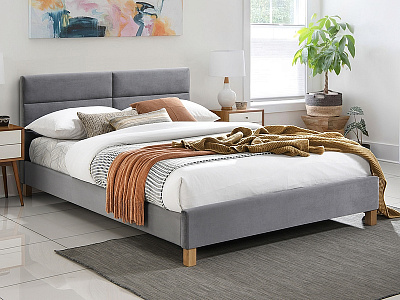 Кровать двуспальная Signal SIERRA VELVET 140х200 серый/дуб ТАР.150