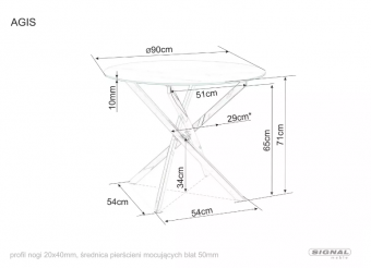Стол обеденный Signal AGIS 90х90 прозрачный/черный