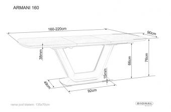 Стол Signal ARMANI CERAMIC 90х160-220 белый/черный - наличие