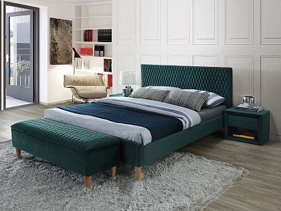 Кровать Signal AZURRO VELVET 160x200 зеленый/дуб, Bluvel 78 