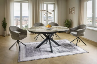 Керамический стол Signal PORTO CERAMIC 120х120/160 белый мраморный/черный