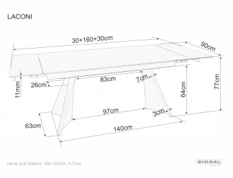Стол обеденный Signal LACONI Ceramic белый мраморный/черный 90х160/220